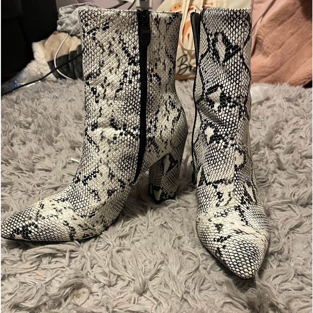 Snake skin heeled booties